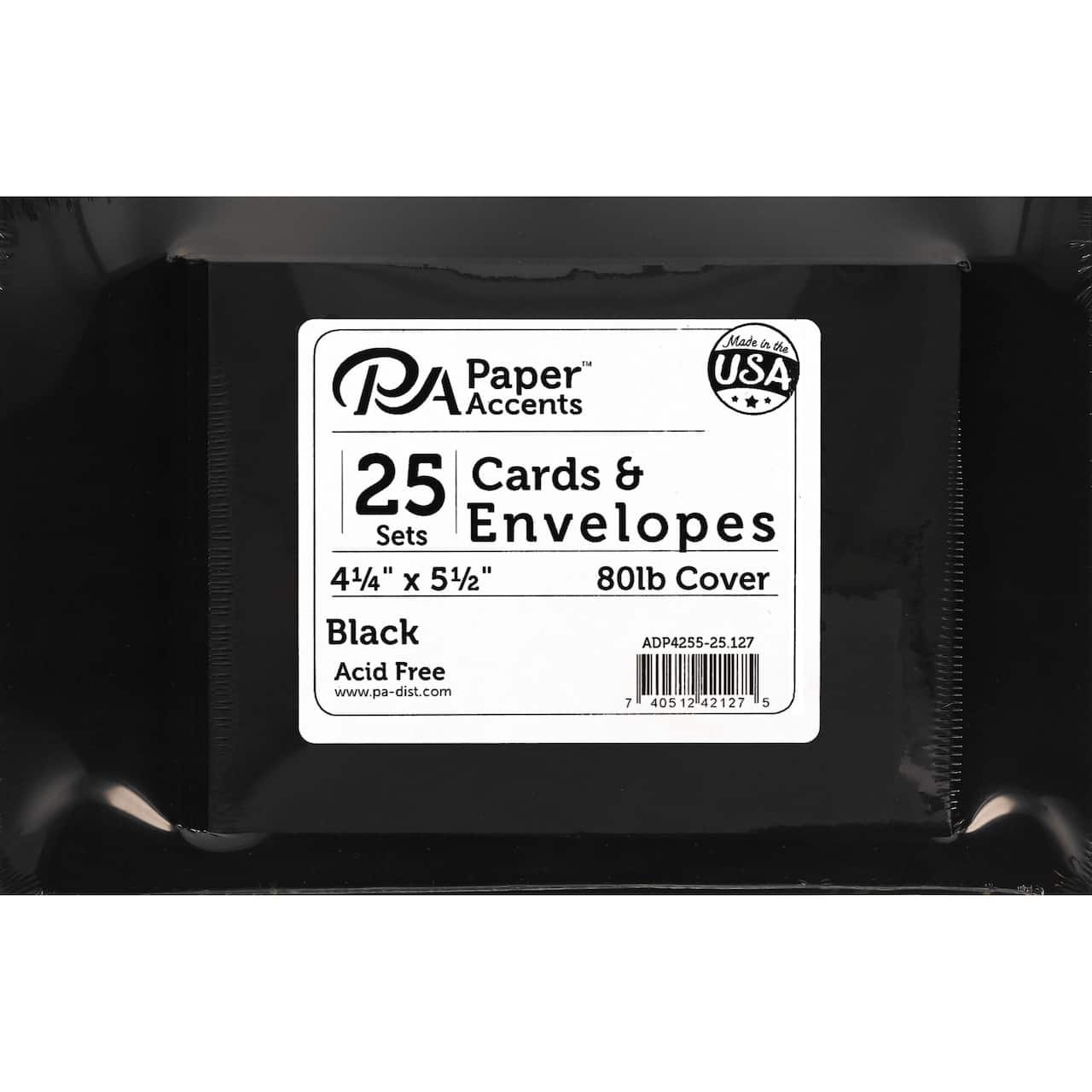 PA Paper™ Accents 4.25" x 5.5" Black Cards & Envelopes, 25ct.
